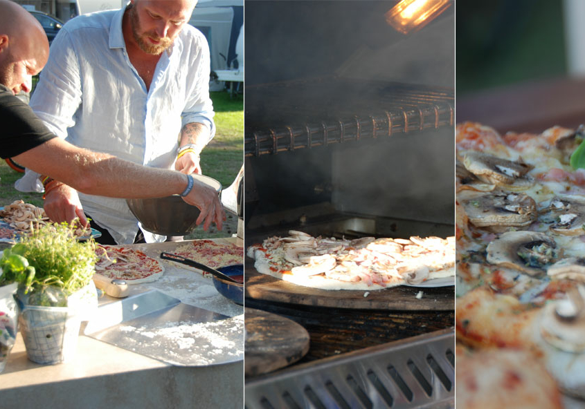 Pizzabakning på grill med pizzasten